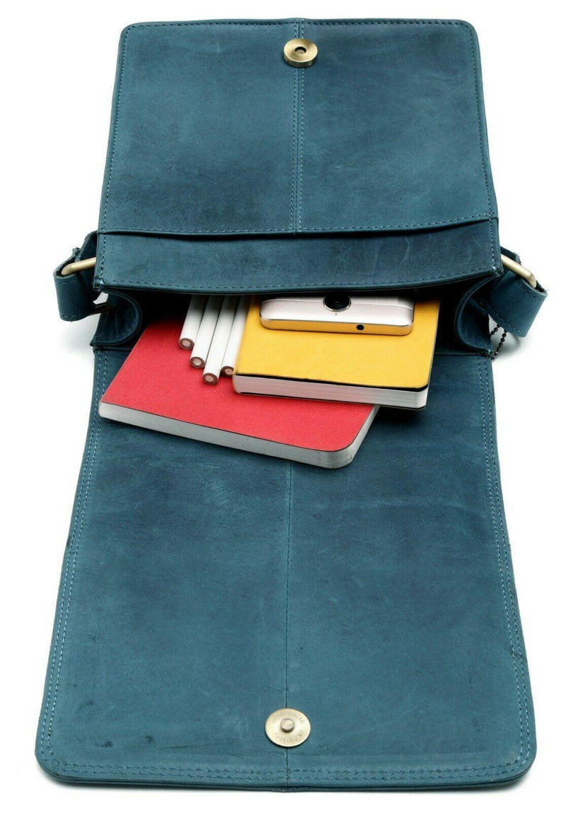 Leather Shoulder Bag MB264-Messenger Bags-J Wilson London-Distressed Blue-J Wilson London