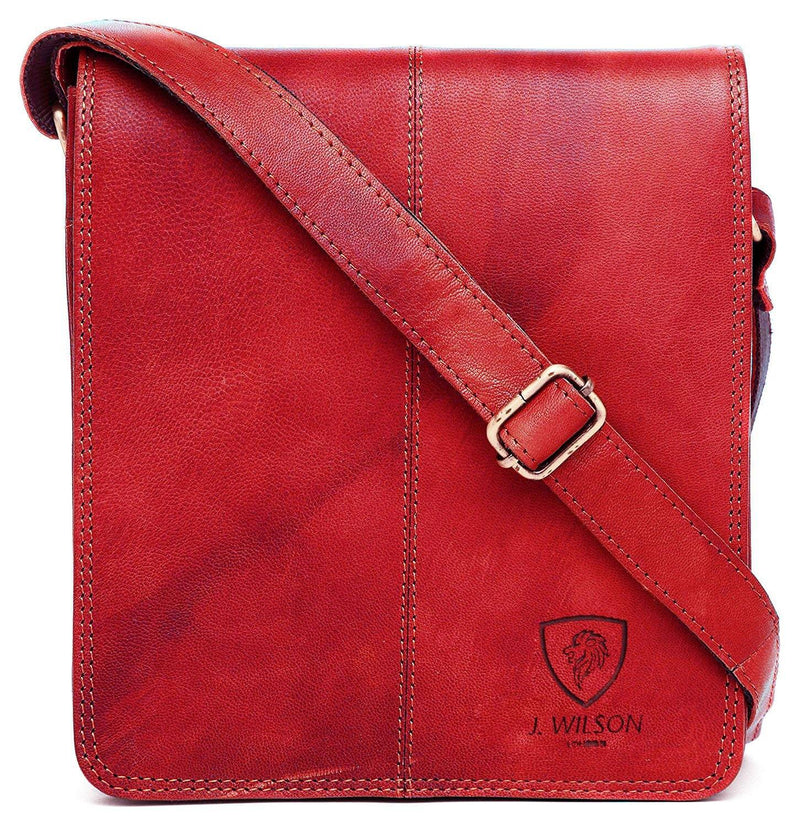 Leather Shoulder Bag MB264-Messenger Bags-J Wilson London-Vintage Red-J Wilson London