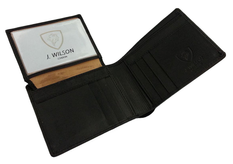 Designer J Wilson Genuine Mens Real Quality Leather Wallet Black Note Purse Box