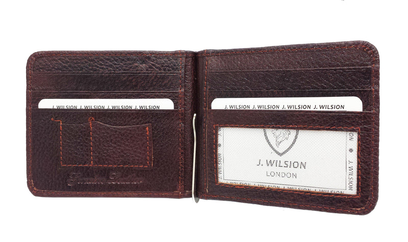 Mens Leather Wallet Money Clip 5297-Wallet-J Wilson London-5297 Brown Slim Fold-J Wilson London