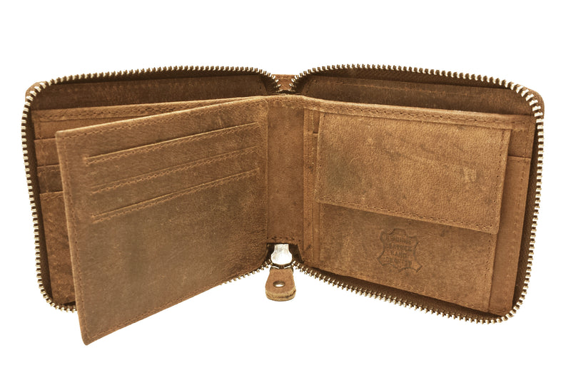 Mens Leather Wallet RFID SAFE Zip Around 5341