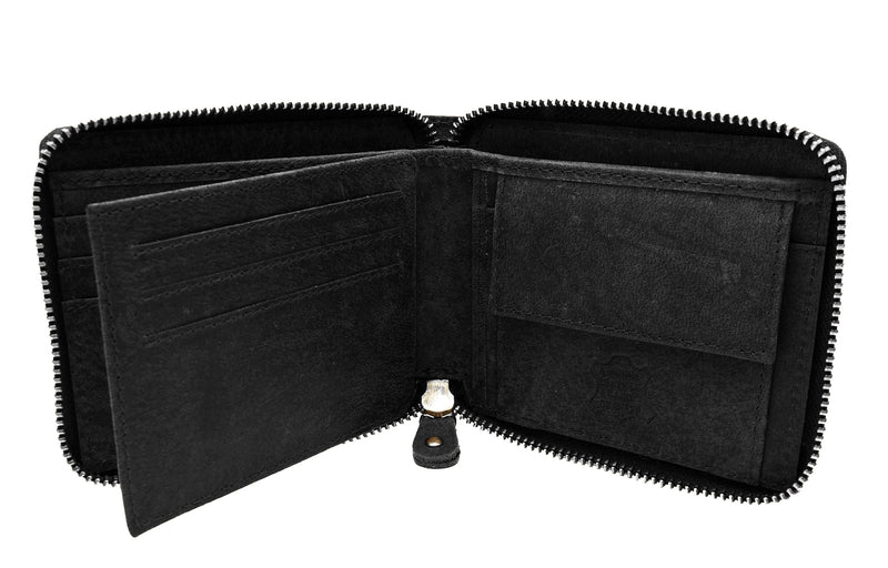 Mens Leather Wallet RFID SAFE Zip Around 5341