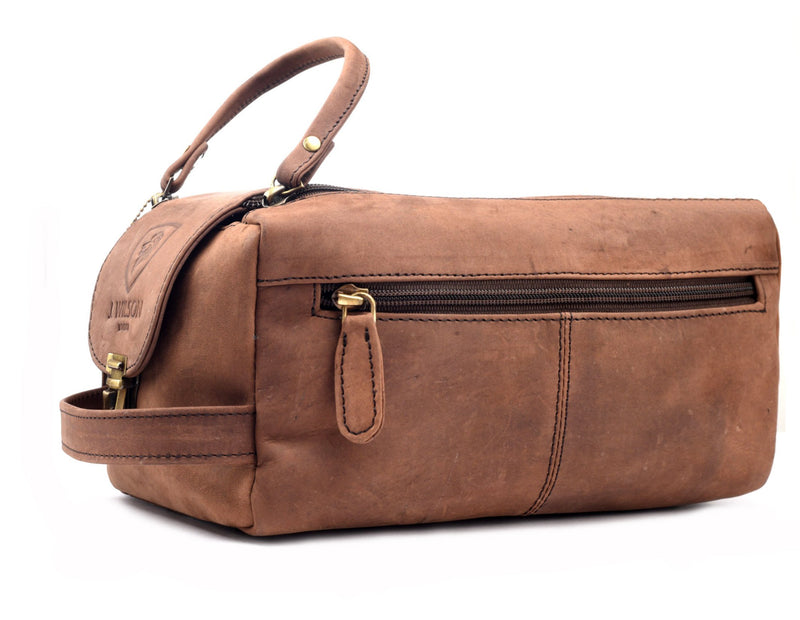 Leather Travel Wash Bag HB12-Wash Bags-J Wilson London-J Wilson London