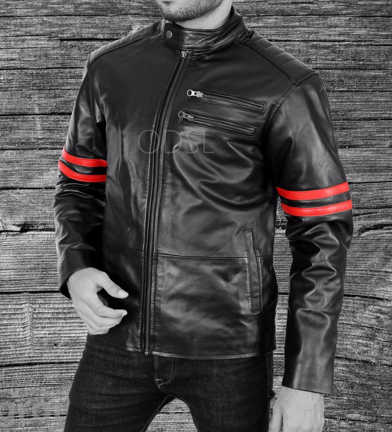Leather Jacket Slim Fit Black JKM03-Leather Jackets-J Wilson London-Black-Small S-J Wilson London