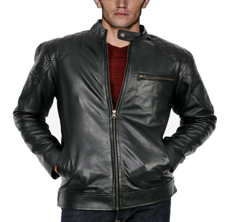 Mens Leather Jacket Slim Fit JKM-Leather Jackets-J Wilson London-Black-Small S-J Wilson London