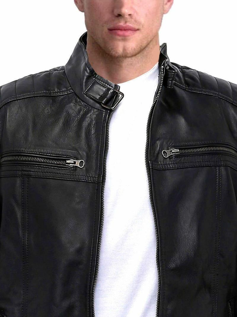 Leather Jacket Slim Fit Black JKM04-Leather Jackets-J. Wilson London-S-Black-J Wilson London