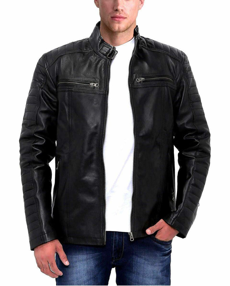 Leather Jacket Slim Fit Black JKM04-Leather Jackets-J. Wilson London-S-Black-J Wilson London