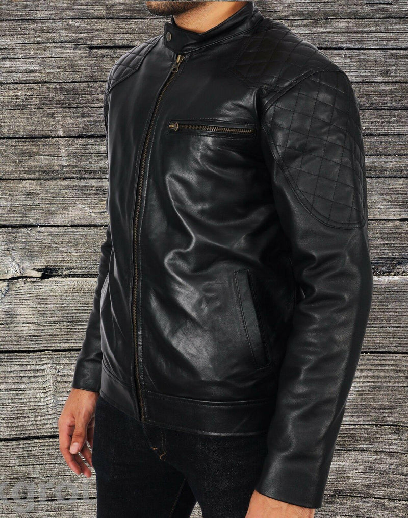 Mens Leather Jacket Slim Fit JKM-Leather Jackets-J Wilson London-Black-Small S-J Wilson London