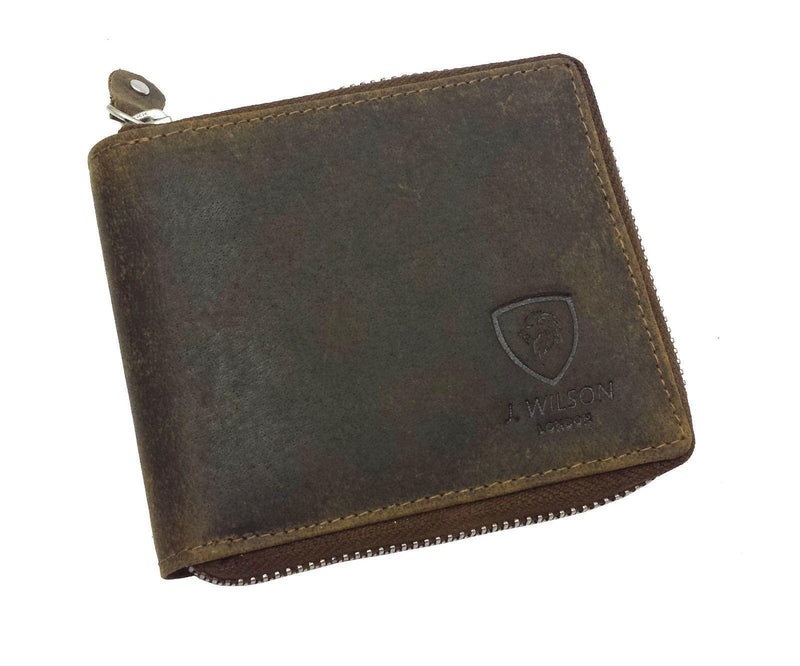 Mens Leather Wallet RFID SAFE Zip Around 5337-Wallet-J Wilson London-J Wilson London