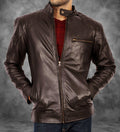 Mens Leather Jacket Slim Fit JKM-Leather Jackets-J Wilson London-Brown-Small S-J Wilson London