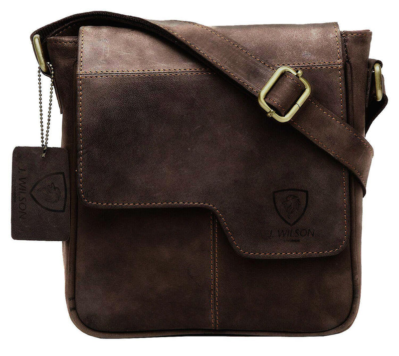 Leather Shoulder Bag MB227-Messenger Bags-J WILSON London-Brown Oil Pull Up-J Wilson London