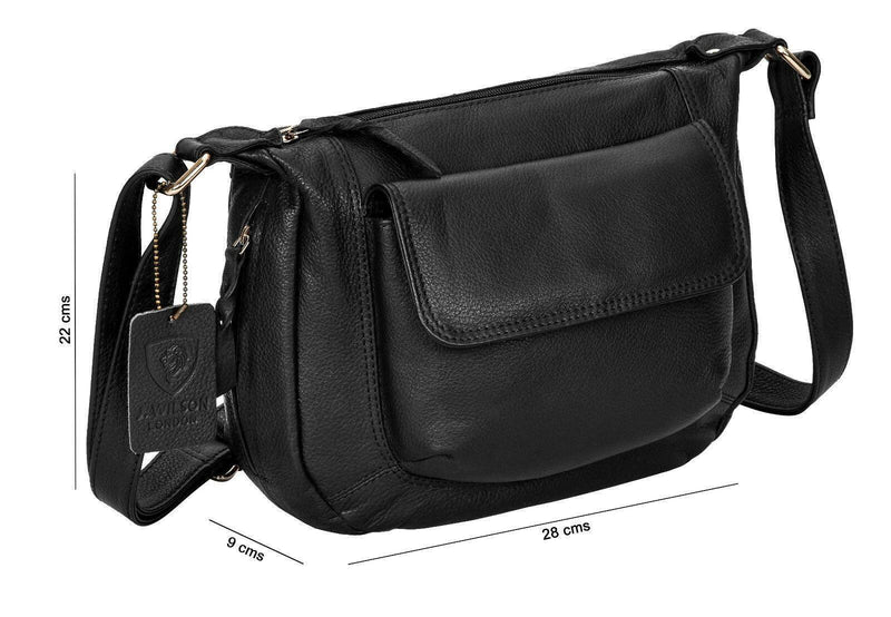Ladies Designer Leather Bag Tote Handbag Shoulder Cross body Work Messenger Case-J Wilson London-Black-J Wilson London