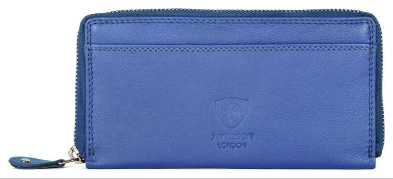 Ladies Leather Purse with Phone Pocket A18-Ladies Purse-J Wilson London-Blue-J Wilson London