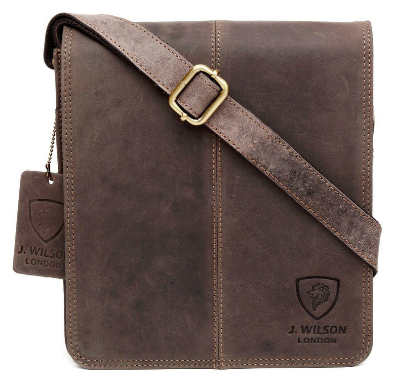 Leather Shoulder Bag MB264-Messenger Bags-J Wilson London-Distressed Brown-J Wilson London