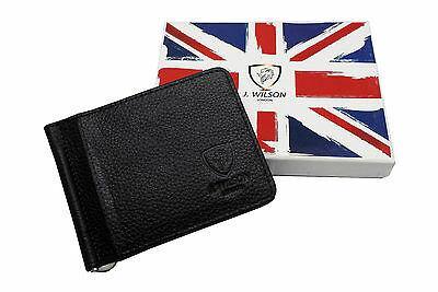 Mens Leather Wallet Money Clip 5297-Wallet-J Wilson London-5297 Black Slim Fold-J Wilson London