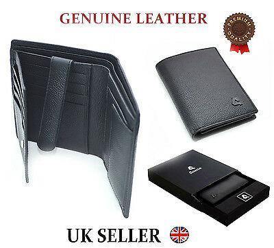 MENS DESIGNER QUALITY REAL LEATHER WALLET CREDIT CARD CASH COIN PURSE GIFT BOX-Questa-Black-J Wilson London