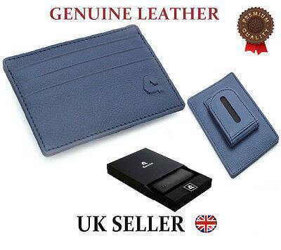 Mens Leather Slim Front Pocket Designer Wallet Credit Card Money Holder Gift Box-Questa-Blue-J Wilson London