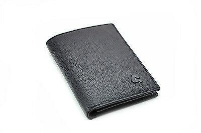 MENS DESIGNER QUALITY REAL LEATHER WALLET CREDIT CARD CASH COIN PURSE GIFT BOX-Questa-Black-J Wilson London