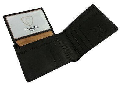 Designer J Wilson Genuine Mens Real Quality Leather Wallet Black Note Purse Box-J. Wilson London-5215-J Wilson London