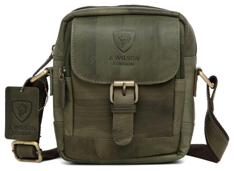 Leather Messenger Bag Small MB209-Messenger Bags-J Wilson London-Green-J Wilson London