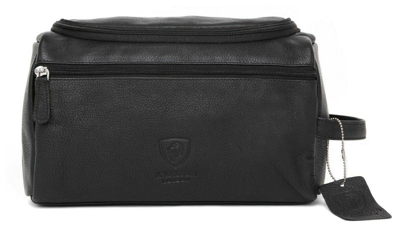 Leather Travel Wash Bag J Wilson London TY03-Wash Bags-J Wilson London-Black-J Wilson London