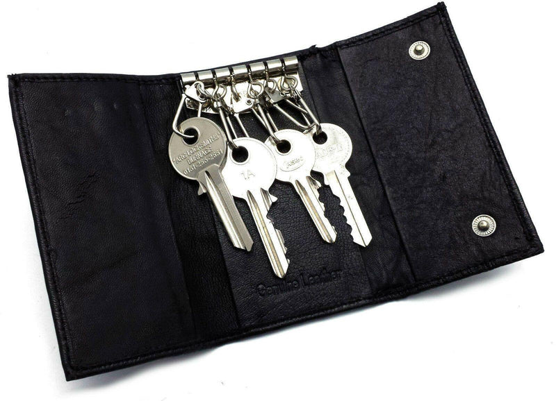 Genuine Leather Keychains Men Women Accessories Pouch Bag Wallet 6 Key unisex-ODS:UK-Black Key Ring Case/ Holder-J Wilson London