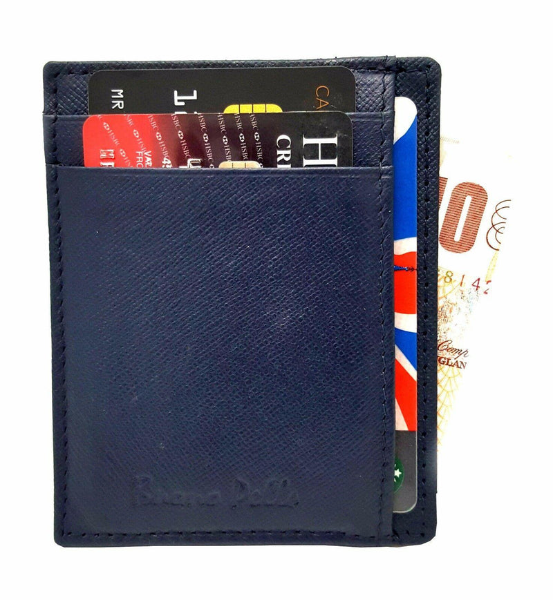 Mens Leather Wallet RFID Safe Slim Front Pocket Designer Cash Credit Card Holder-Buono Pelle-Black-J Wilson London