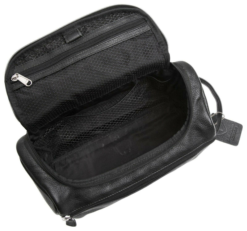 Leather Travel Wash Bag J Wilson London TY03-Wash Bags-J Wilson London-Black-J Wilson London