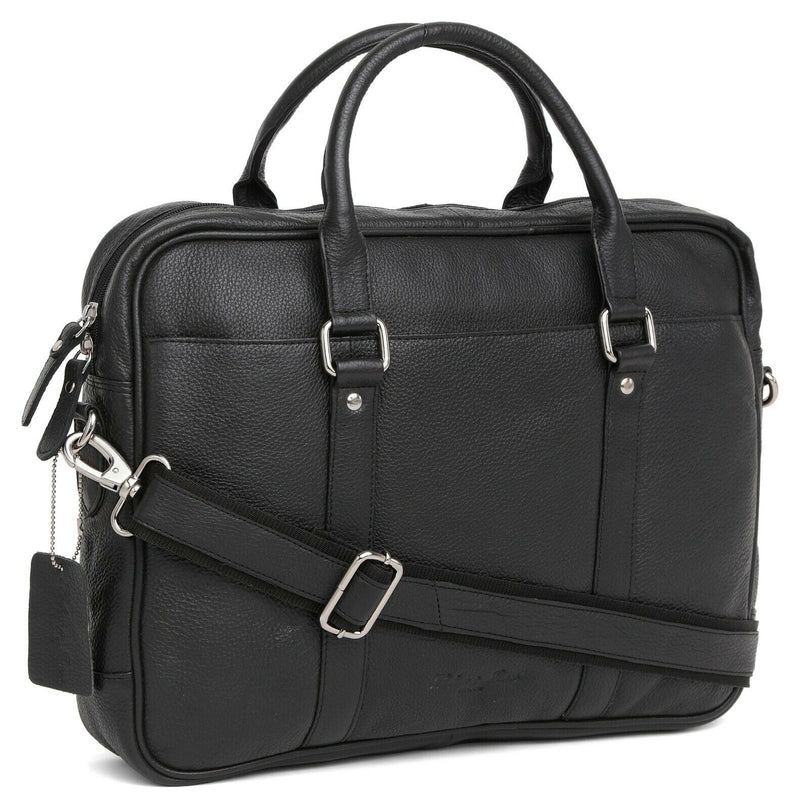 Leather Laptop Bag Briefcase MB221-Briefcase-Hudson & James-Distressed Tan-J Wilson London