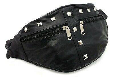 New Black Genuine Leather Festival Studded Bum Bag Vintage Fanny Pack Ibiza-ODS:UK-Travel Real Leather Bumbag-J Wilson London