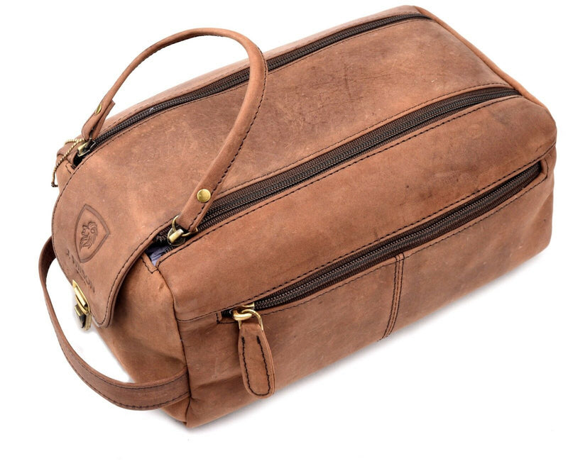 Leather Travel Wash Bag HB12-Wash Bags-J Wilson London-J Wilson London