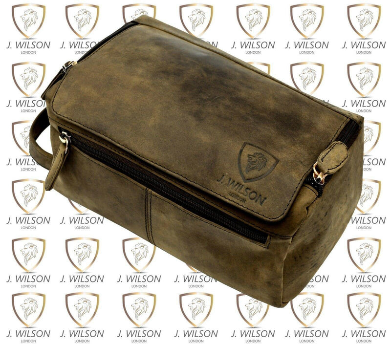 Designer Leather Travel Wash Bag Genuine Real Vintage Distressed Hunter Handmade-J Wilson London-J Wilson London