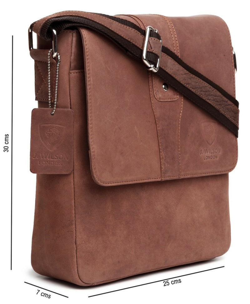 Leather Shoulder Bag MB243-Messenger Bags-J WILSON London-Brown-J Wilson London