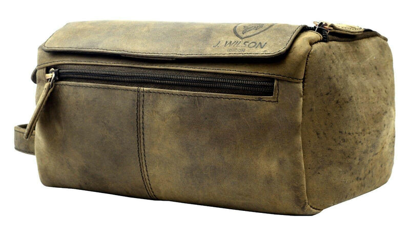 Designer Leather Travel Wash Bag Genuine Real Vintage Distressed Hunter Handmade-J Wilson London-J Wilson London