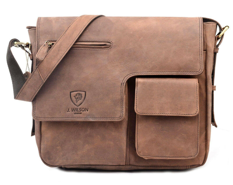 Mens Leather Laptop Bag Designer Ladies Shoulder Cross Body Work Messenger Case-J WILSON London-J Wilson London
