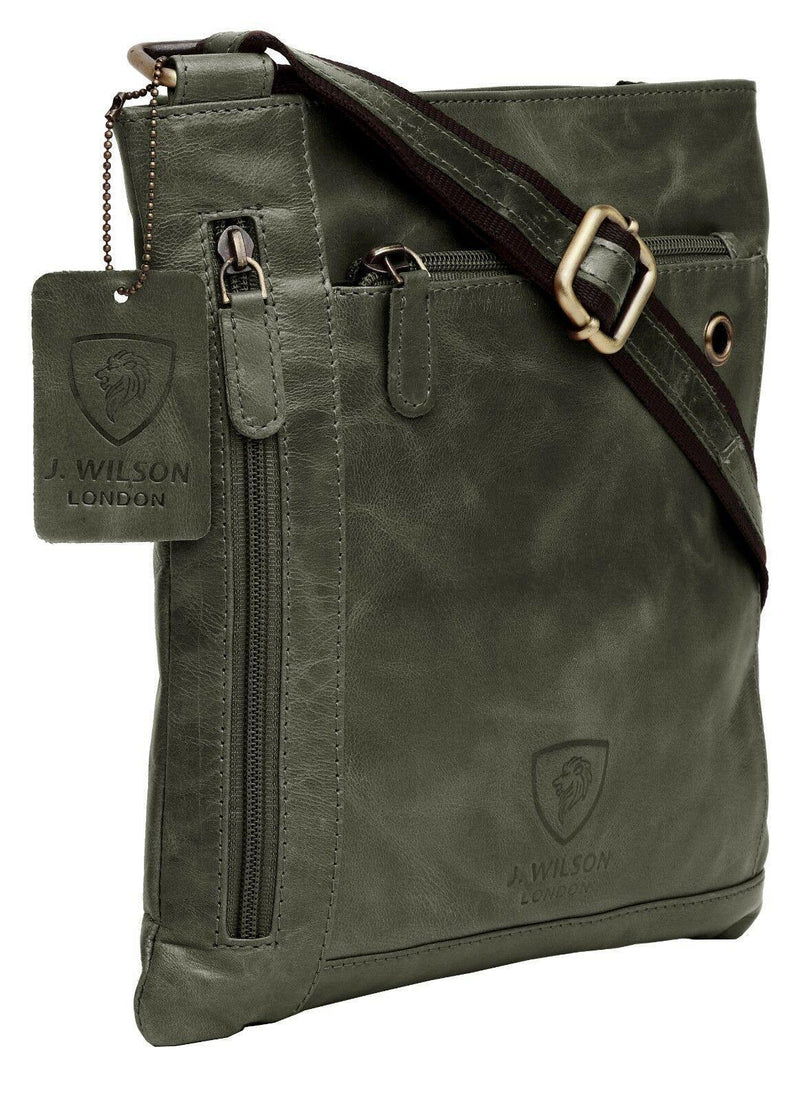Leather Shoulder Bag Small MB250-Messenger Bags-J Wilson London-Grey-J Wilson London