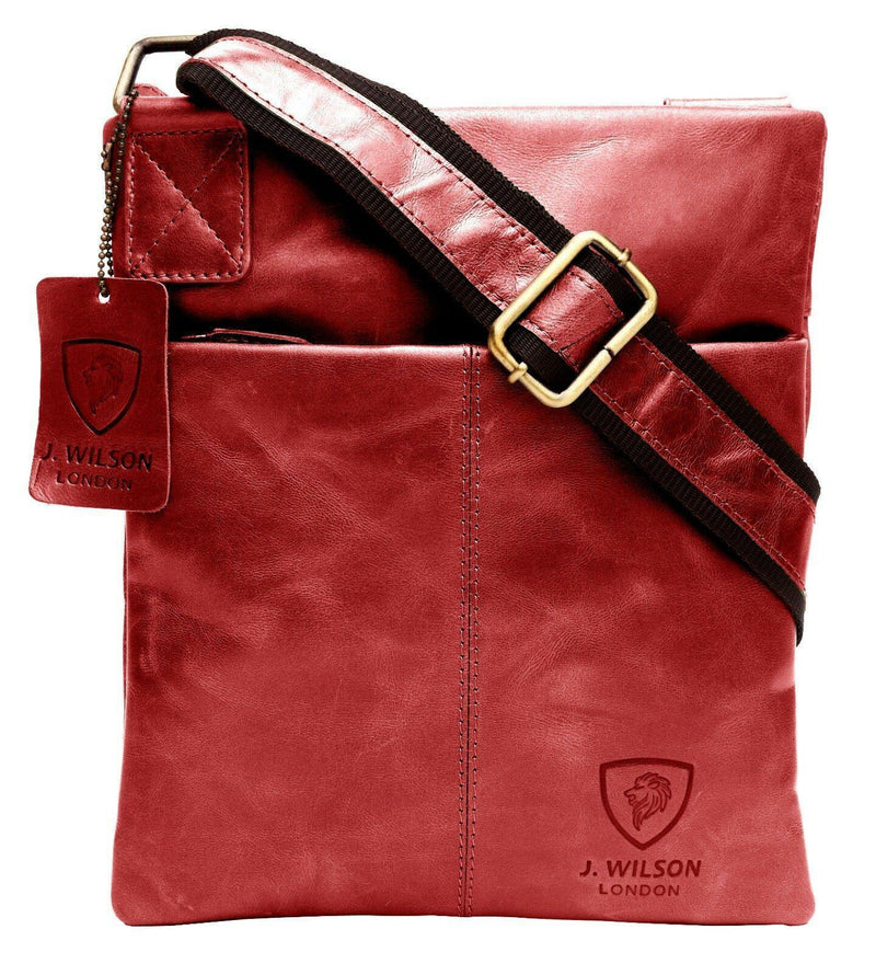 Leather Shoulder Bag Small J Wilson London MB261-Messenger Bags-J Wilson London-Red-J Wilson London