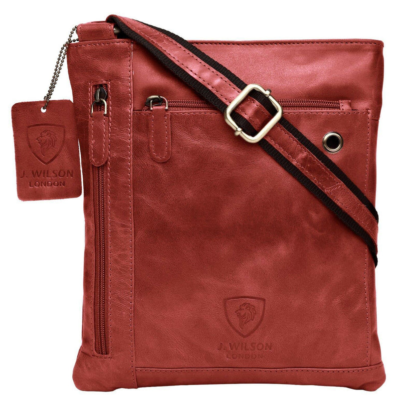Leather Shoulder Bag Small MB250-Messenger Bags-J Wilson London-Red-J Wilson London