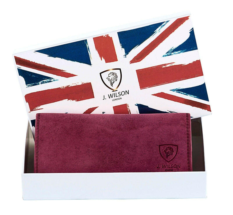LADIES DESIGNER PURSE LEATHER WALLET GENUINE CREDIT CARD HOLDER PURSE GIFT BOXED-J Wilson London-Distressed Pink-J Wilson London