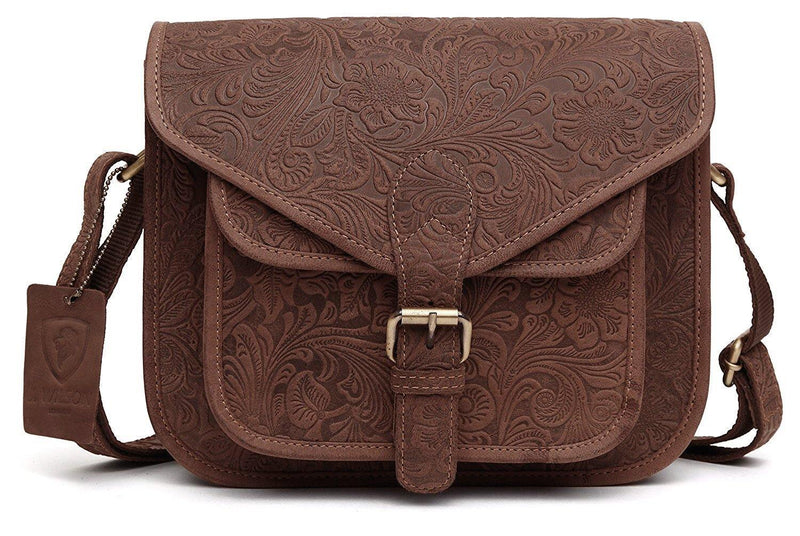 Ladies Leather Satchel Flower Bag WHLB08-Ladies Bag-J Wilson London-Reddish Brown-J Wilson London