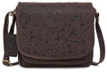 Ladies Leather Messenger Bag MB275-Ladies Bag-J Wilson London-Flower Dark Brown-J Wilson London