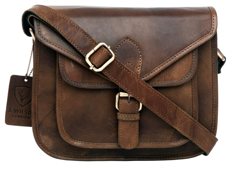 Ladies Leather Satchel Bag WHLB33-Handbag-J Wilson London-Brown-J Wilson London