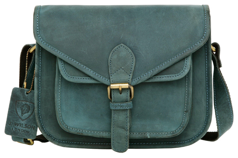 Ladies Leather Satchel Bag WHLB33-Handbag-J Wilson London-Light Blue / Teal-J Wilson London