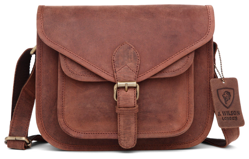 Ladies Leather Satchel Bag WHLB33-Handbag-J Wilson London-Reddish Brown-J Wilson London