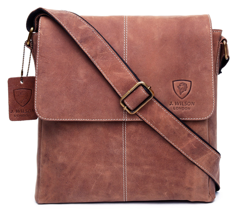Leather Shoulder Bag MB260-Messenger Bags-J WILSON London-Reddish Brown-J Wilson London