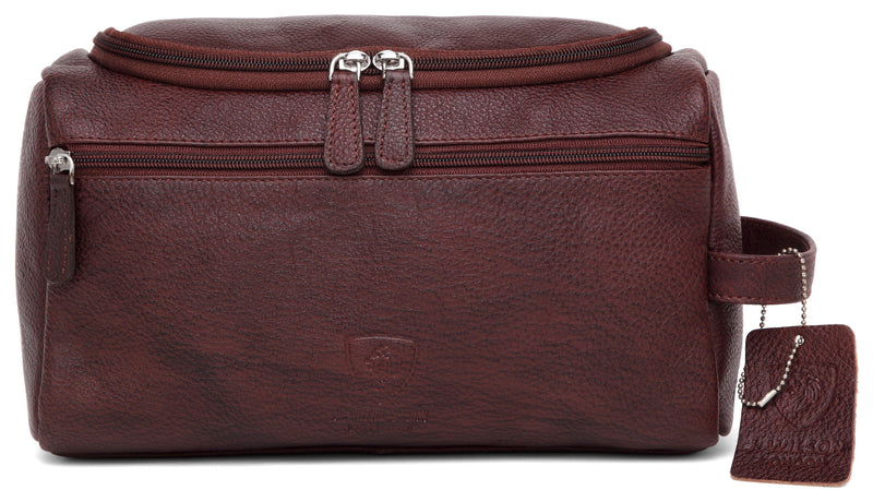 Leather Travel Wash Bag J Wilson London TY03-Wash Bags-J Wilson London-Brown / Mahogany-J Wilson London