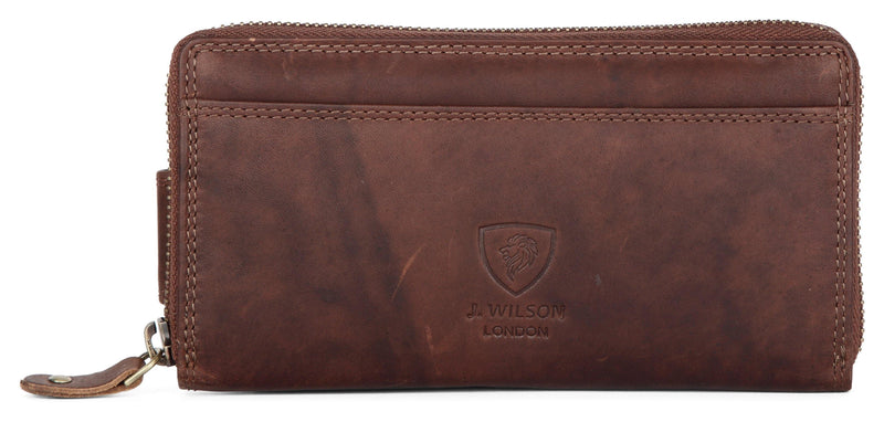 Ladies Leather Purse with Phone Pocket A18-Ladies Purse-J Wilson London-Oiled Brown-J Wilson London