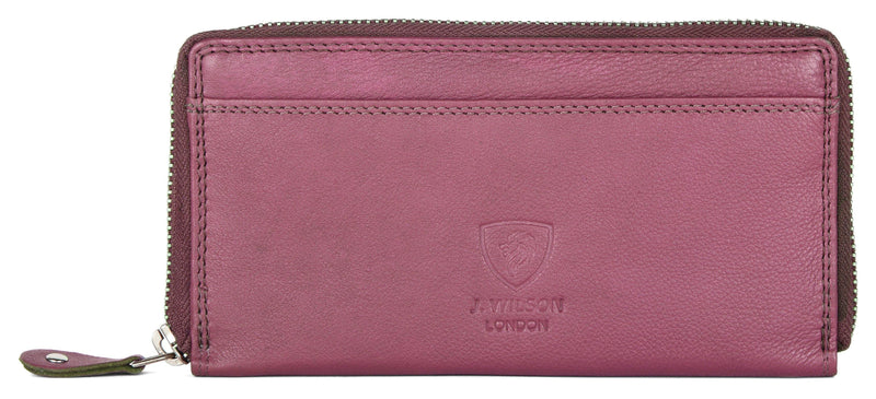 Ladies Leather Purse with Phone Pocket A18-Ladies Purse-J Wilson London-Coral Pink-J Wilson London