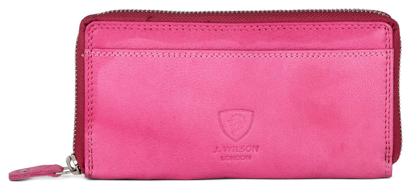 Ladies Leather Purse with Phone Pocket A18-Ladies Purse-J Wilson London-Pink-J Wilson London