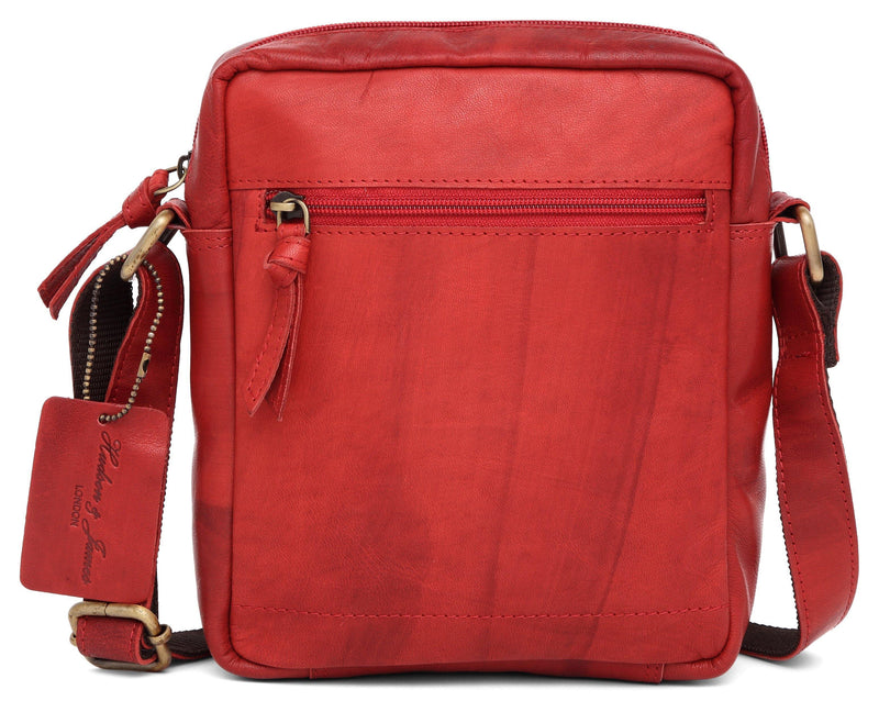 Leather Shoulder Bag Small Hudson & James MB806-Messenger Bags-Hudson & James-Red-J Wilson London